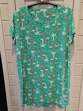 DKNY Night Green Flamingo Print Nightshirt